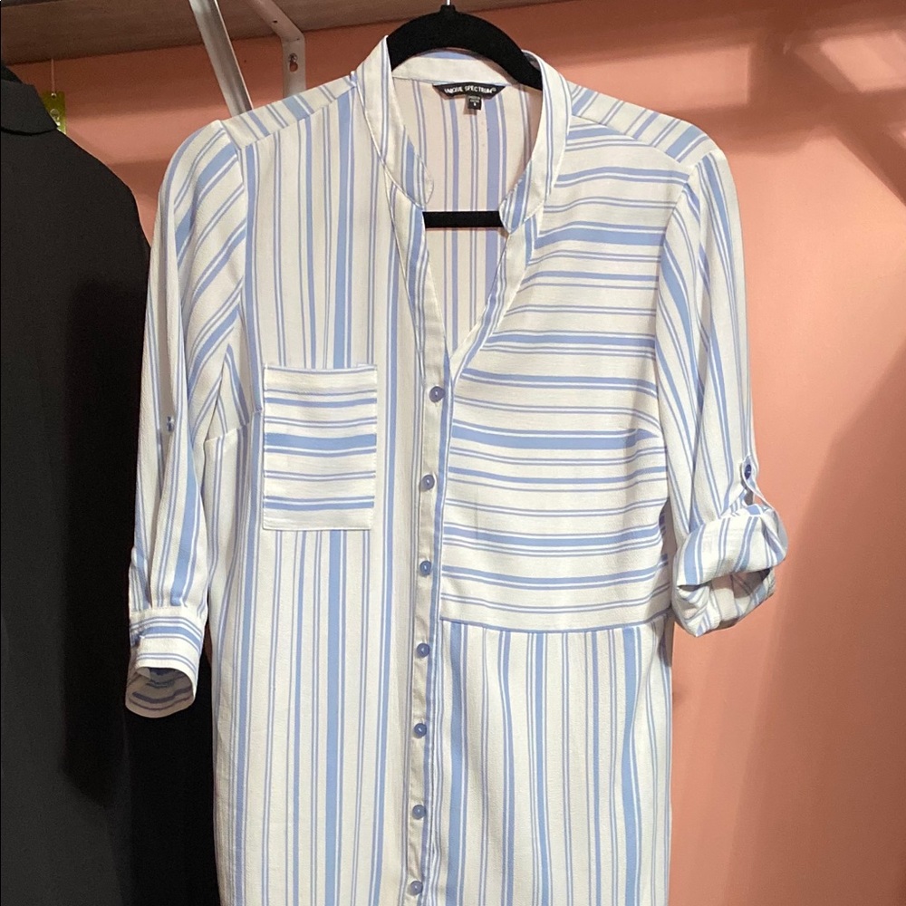 White blue pinstriped tunic.